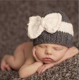 Baby Girl Boy Newborn Hat Photo Prop Baby Knit Cap Knit Cable Hat Infant Beanie Hat Bows wool knit Beanies