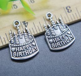 Wholesale 100pcs Birthday Cake Alloy Charms Pendant Retro Jewelry Making DIY Keychain Ancient Silver Pendant For Bracelet Earrings 22*15mm