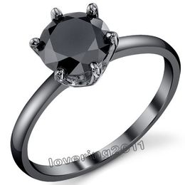 choucong Classic Round cut black Cz 10kt Black Gold Filled Wedding Ring Size 5-11 Free shipping