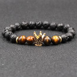 Crystal Imperial Crown Charms Tiger Eye Black Lava Stone Beads DIY Aromatherapy Essential Oil Perfume Diffuser Pulsera Bracelet