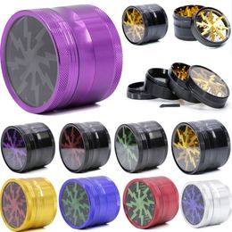 Metal Tobacco Smoking Herb Grinders 4 Layers Aluminium Alloy Lighting Grinders With Clear Top Window 63mm 12 Colours WX9-792