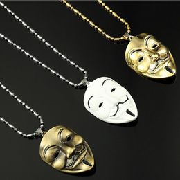 Top Grade Gold Or Antique Bronze Plated V For Vendetta Mask Statement Necklace Hip Hop Style Men Pendant Necklaces