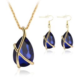 Sapphire Jewelry Gold Plated Necklace Set Fashion Celtic Diamond Wedding Bridal Costume Jewelry Sets Party Jewelrys (Necklace + Earrings)