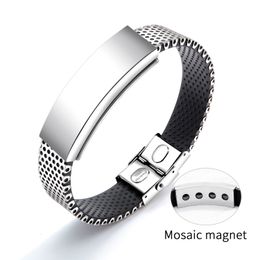 Personalized Custom Curved Plate Silicone Bracelet Stainless Steel Magnet Stone Health Bracelets