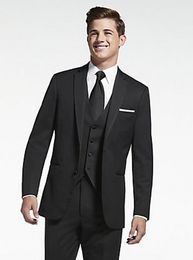 High Quality Two Button Black Groom Tuxedos Notch Lapel Groomsmen Best Man Suits Mens Wedding Suits (Jacket+Pants+Vest+Tie) NO:1119