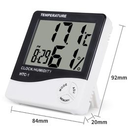 50pcs/lots Digital LCD Temperature Hygrometer Clock Humidity Meter Thermometer with Clock Calendar Alarm HTC-1