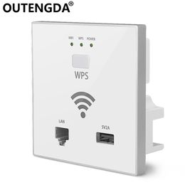 OUTENGDA 300Mbps in Wall AP WiFi Access Point Wireless Socket for Hotel Wi-Fi Project Support AC Management & RJ45 USB WPS Encryption