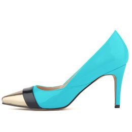 Бренд-дизайнер-Sapatos Feminino женщин острым носом патент искусственная кожа каблуки корсет стиль работы насосы суда обувь США 4-11 D0070