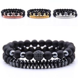Luxury 2pcs/Set Charm Couple Bracelets Micro Inlaid Zircon Frosted Natural Stone Bracelet Bangle Women Jewelry Accessories Best Gift