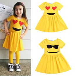 Kids Clothing 2018 Summer Baby Girls Dress Kids Children Clothes Yellow Smile And Sunglasses Short Sleeve Princess Girl Dresses 2Style 3-7T