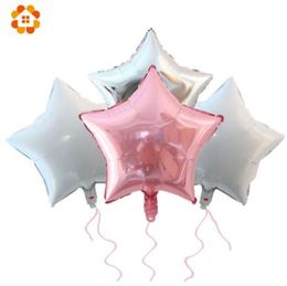 5PCS 18inch Baby Shower Party Balloons White&Pink&Sliver Star Helium Foil Balloons DIY Kids Birthday/Wedding Party Decoration
