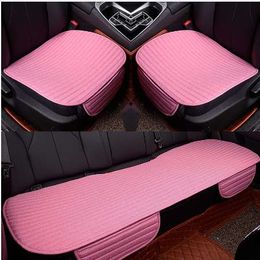 3pcs/set Linen Car Seat Cover Styling Four Seasons Front And Rear Cushion Breathable Protector Mat Pad Universal Size