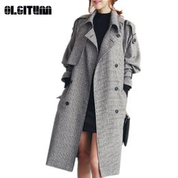 Autumn/winter Large Size Women's Fashion Double Breasted Plaid Trench for Female England Style Windbreaker Coat WC109
