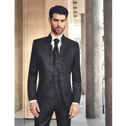 Best Fashion Black Mandarin Lapel Six Button Men 3 Piece Suit Wedding Tuxedos Groom Tuxedos Men Dinner Prom clothes(Jacket+Pants+Tie+Vest)71