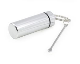 New Portable Aluminium Key Ring Snuff Snorter Sniffer Powder Nose Bottle Pill Box Container Herb Storage Store Scoop Spoon Shovel DHL