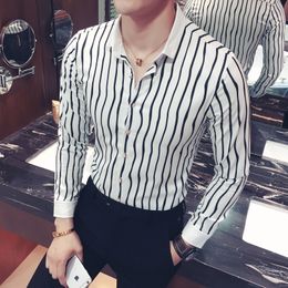 2018 Spring Autumn Men Casual Shirt New Long Sleeve Slim Fit Striped Shirts Mens Korean Plus Size Party Dress Shirt Social 5XL-S