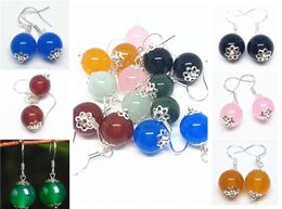 2018 new Natural Agate Jade Bead Earrings 925 Silver Ear Hook Collection Summer Ornaments Natural Stone Hand Engraving