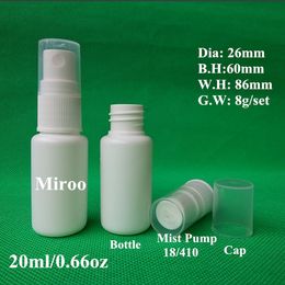 100+2 sets/lot 20ml/0.66oz white plastic empty spray bottle 20ml PE sterile mist sprayer bottle