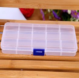 15 Compartment Plastic Clear Storage Box Small Box for Jewelry Earrings Toys Container Free Shipping SN1329