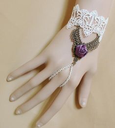 Hot style Vintage gothic punk style white lace rose bracelet band ring integrated bracelet wrist band delicate and elegant