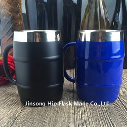 500ml stainless steel beer mug double wall mirror finish and high quality stainless steel free logo engraved , silver, black and blue