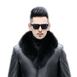 Mature Men Suit Collar Fur Scarf 90cm Winter Thicker Real Fur Collar Detachable Leather Clothing Solid Scarf Women