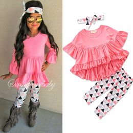 Sweet Toddler Baby Girl Clothes Ruffles Irregular Mini Dress Tops + Long Pants Leggings + Headband 3PCS Girls Outfits Children Clothing Set