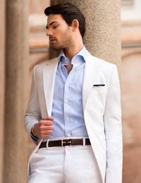 Tailor Made White Men Suits Spring Summer Custom Wedding Suit For Man Groom Beach Casual Tuxedos Blazer Jacket Men 2 Pieces Terno Masculino