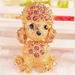 Lovely Poodle Crystal Rhinestone Metal Bag Pendant dog Keyring Keychain For Car HandBag Pendant Keyrings Keychains kids gift