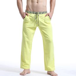 Wholesale- Clothing WJ 2016 Sleep Bottoms Mens Pijamas Trousers Homewear Cotton Long Man Underwear Pyjamas Pants Loose Long Johns