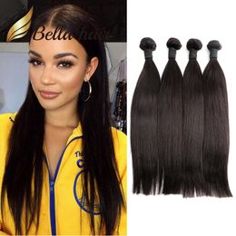 Bella Hair® Günstigste 4 Bundles Brasilianische Menschenhaar-Webart 7A Donor-Hair Natural Black 8-24 Zoll dickes, ordentliches reines Haar
