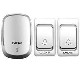 CACAZI Plug-in Wireless Door Bell Waterproof 2 Outdoor Transmitter + 1 Indoor Receiver Smart Wireless Doorbell