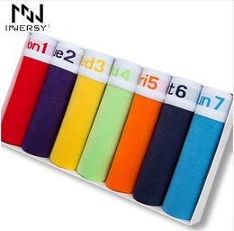 Innersy Boxer 7Pcs/lot Brand Sexy Mens Underwear Cotton Boxer Short Colorful Breathable Belt Shorts Boxer Pure color