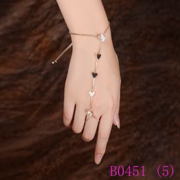 3pcs Heart Hand Harness Slave Charm Bracelet & Ring for Women Crystal Butterfly Chain Link Finger Rings Wedding Jewelry Set B0451