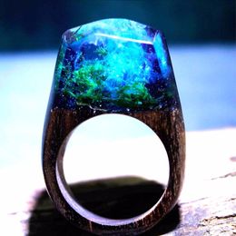 Wood Resin Ring For Women Male Handmade Wooden Men's Jewellery Hip Hop Fashion Punk Wood Rings Men