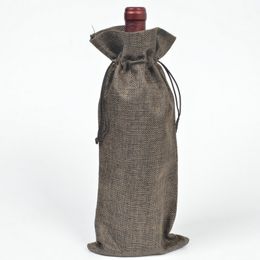 100pcs Jute Wine Bags Champagne Wine Bottle Covers Gift Pouch burlap Packaging bag Wedding Party Decoration Wine Bags Drawstring cover