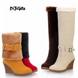 Fashion Frosted suede Women Wedge Heels Long Boots Woman Two ways of wearing Knee platform High Boots Size 34-43