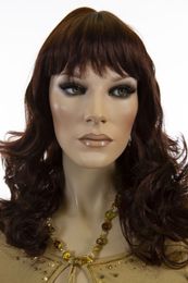 Dark Auburn Red Long Skin Top Wavy Curly Wigs