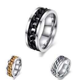 Fashion Men's Ring The Punk Rock Accessories Stainless Steel Black Chain Spinner Rings For Men 3 Color USA Size 6-15