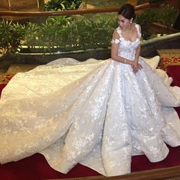 Захватывающий Дубай Arab Свадебные платья Милая Бисер Кружева Аппликации с коротким рукавом бальное платье Платье-де-Novia Gorgeous Плюс Размер Свадебные Dres