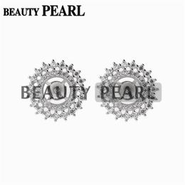 Cubic Zirconia Earring Stud 925 Sterling Silver Settings Dazzling Zircons Around Pearl Findings DIY 5 Pairs