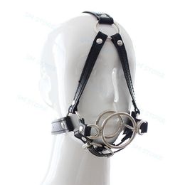 Bondage 3.8cm Stainless Steel Dual O Ring Deep Throat Open Mouth Gag Head Harness #R98