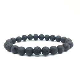 -Bracelet de perles de pierre de lave noir 8mm pas cher Bracelet de diffuseur d'huile essentielle de roche de lave de bricolage pour femmes