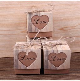 Rustic Candy Boxes,50pcs Wedding Favour Boxes,Love Kraft Bonbonniere Paper Boxes with Burlap Jute Twine for Bridal Shower Wedding Birthday Pa