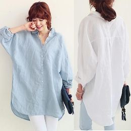 -Hot Summer Korea Fashion Plus Size Camisas de protección solar Mujeres embarazadas Camisa de algodón suelta Tops Camisa de maternidad de manga larga C3258