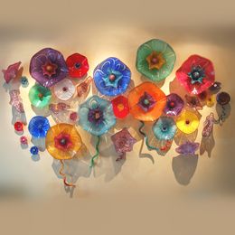 Trippy Colorful Murano Flower Lamps Plate Arts Elegant Hanging Plates Decoration Wall Art for Home Restaurant Museum Hotel Projects