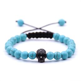 New Products Wholesale Christmas Gift Lava stone Beads black Skull Yoga Bracelets Men Party Jewellery Gift