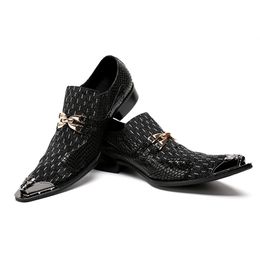New mens genuine leather wedding shoes men fashion metal pointed toe suit dress shoes leiusre party shoe