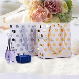 24PCS Mini Portable Foil Silver/Gold Polka Dot Paper Bag with Satin Handle Candy Favour Wedding Birthday Gift Decors Shopping Bag