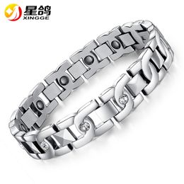 silver Healthy Magnetic Bracelet for Women Men Stainless Steel Chain New Fashion Bio Energy Magnet Anti-radiation Bracelets & Bangles